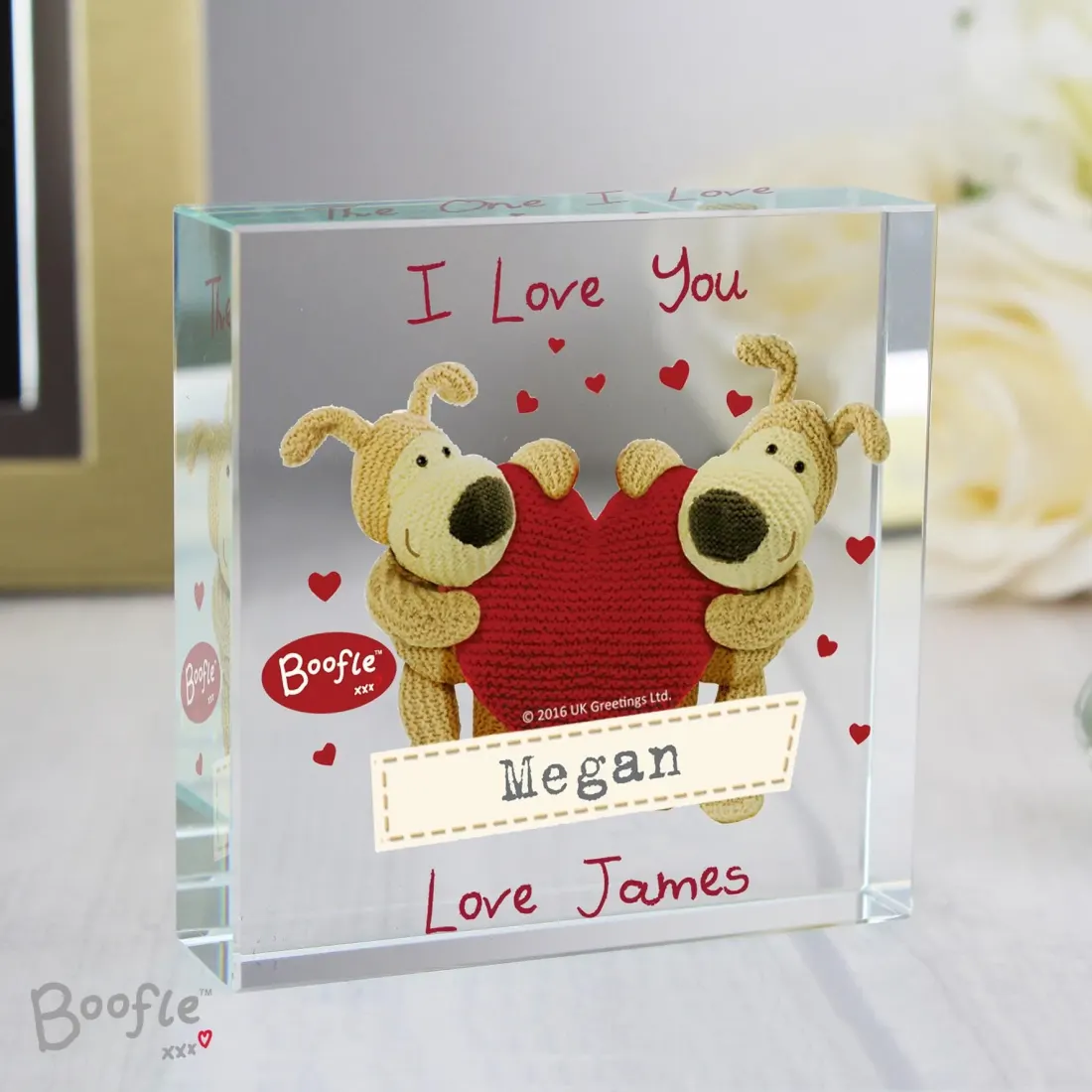 Personalised Boofle Crystal Token, Shared Heart Keepsake, Valentine Partner Gift — photo 4