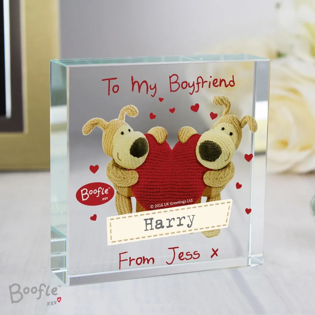Personalised Boofle Crystal Token, Shared Heart Keepsake, Valentine Partner Gift — photo 5