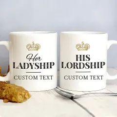 Personalised Ladyship Lordship Mugs, Custom Name Couple Crown Ceramic Drinkware thumbnail 2