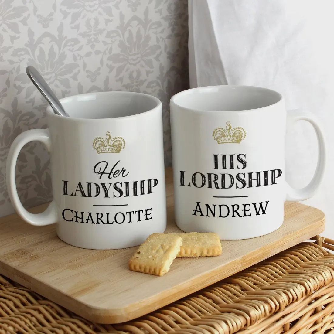 Personalised Ladyship Lordship Mugs, Custom Name Couple Crown Ceramic Drinkware — photo 3