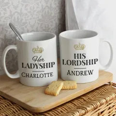 Personalised Ladyship Lordship Mugs, Custom Name Couple Crown Ceramic Drinkware thumbnail 3