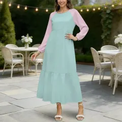 Crew Neck Long Sleeve Tiered Maxi Dress thumbnail 1