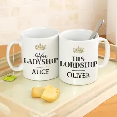 Personalised Ladyship Lordship Mugs, Custom Name Couple Crown Ceramic Drinkware thumbnail 5