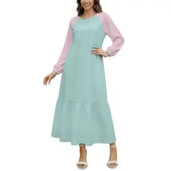 Crew Neck Long Sleeve Tiered Maxi Dress thumbnail 2
