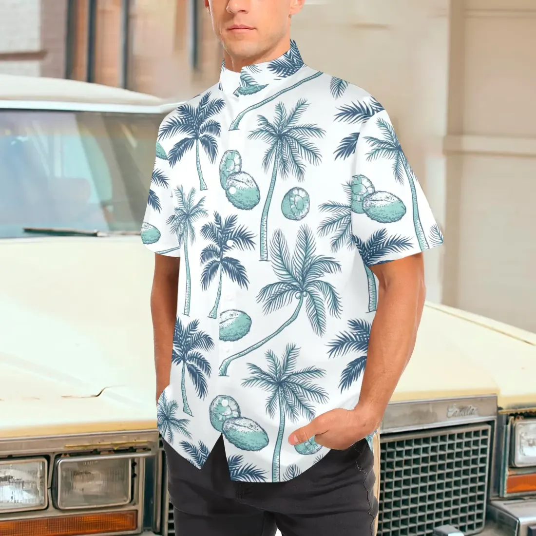 Men's Stand-Up Collar Short Sleeve Shirt