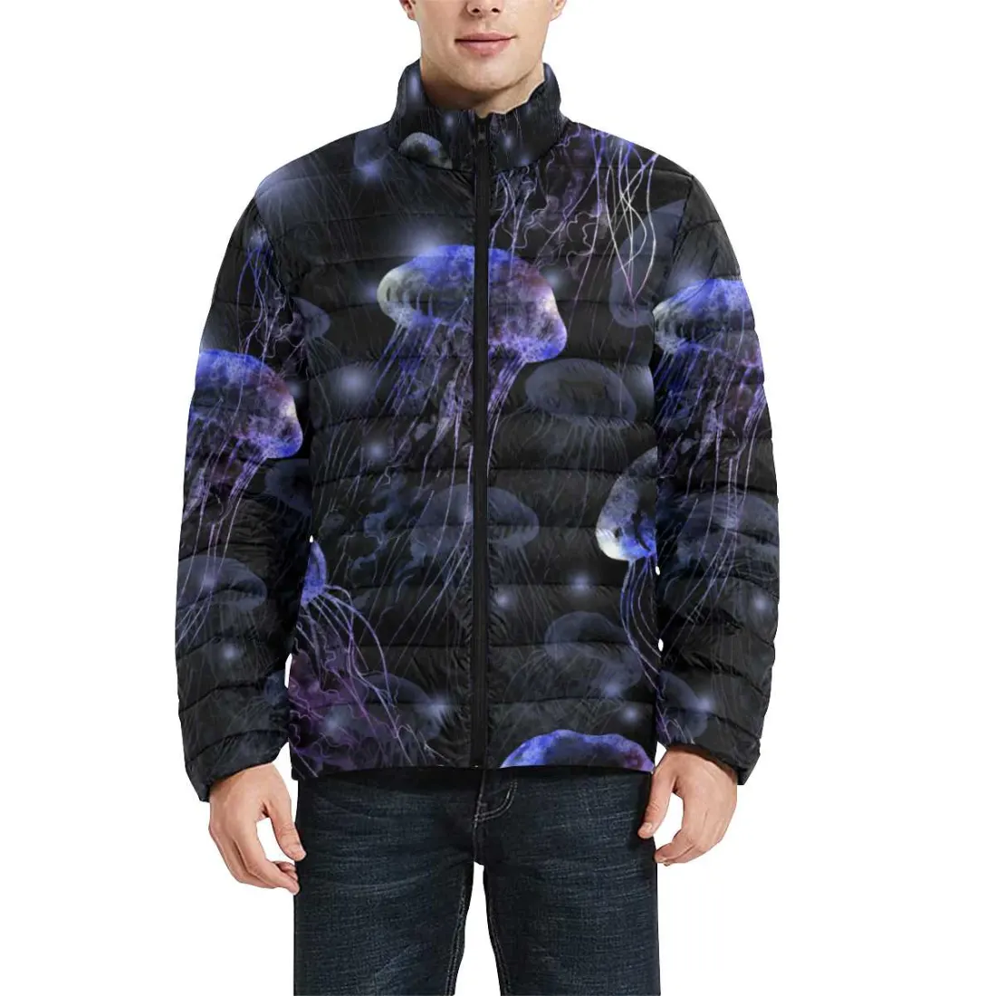 Men's Stand Collar Padded Lightweight Bomber Jacket(ModelH41)