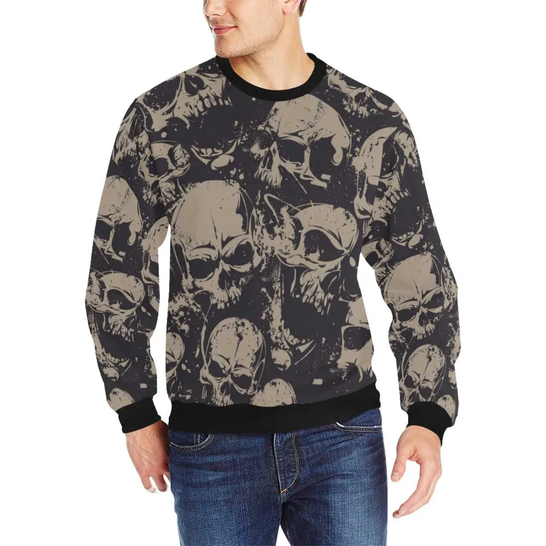 Men's Rib Cuff Crew Neck Sweatshirt(Model H34)