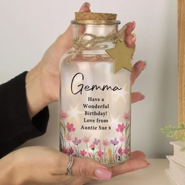 Personalised Floral LED Glass Jar
