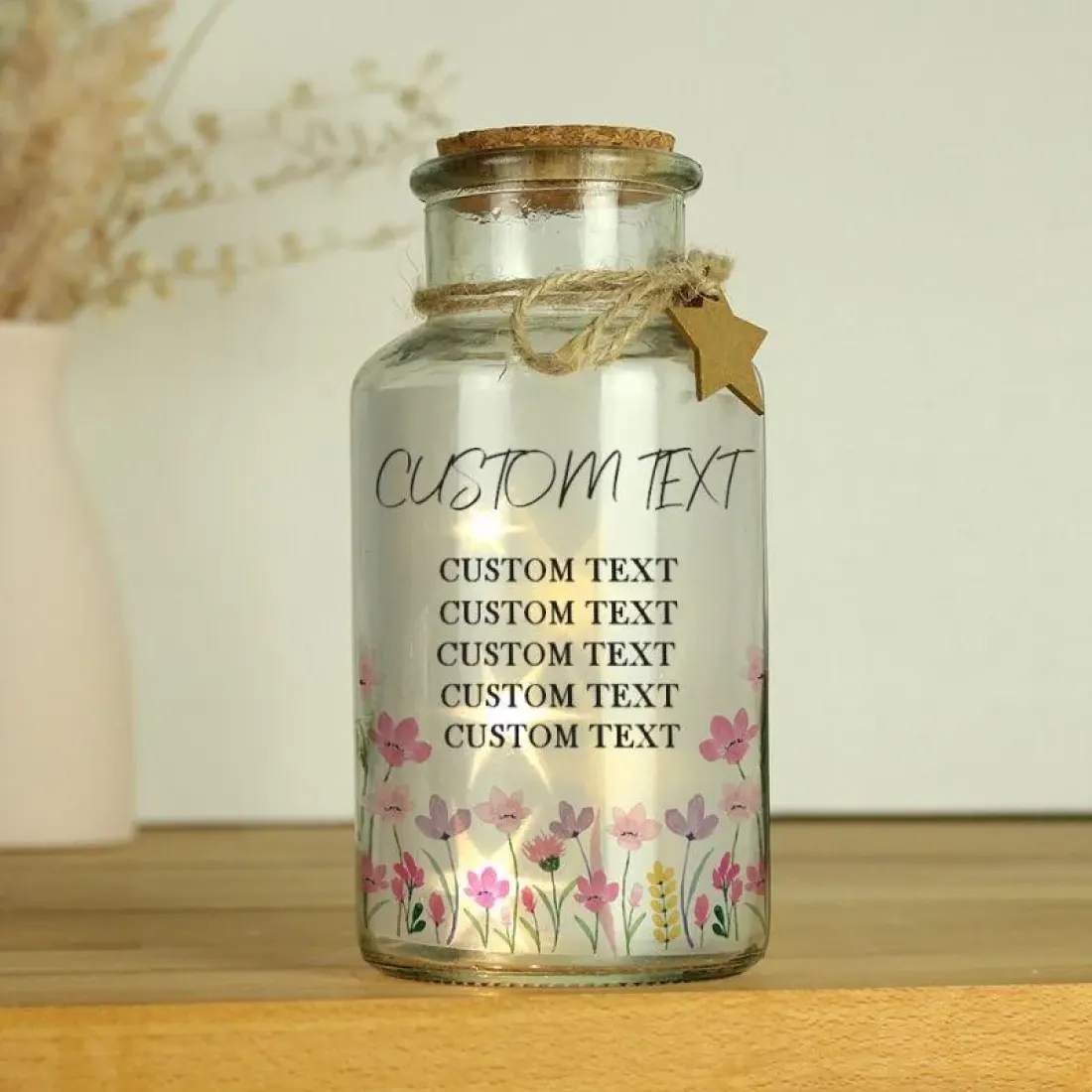 Personalised Floral LED Glass Jar, Custom Text Engraved Night Light — photo 2