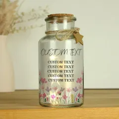 Personalised Floral LED Glass Jar, Custom Text Engraved Night Light thumbnail 2