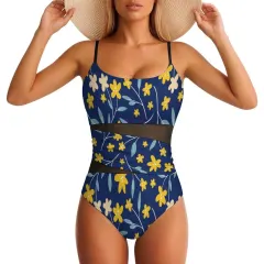 Women's Square Neck Mesh Spliced One Piece Swimsuit thumbnail 2