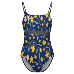 Women's Square Neck Mesh Spliced One Piece Swimsuit thumbnail 4