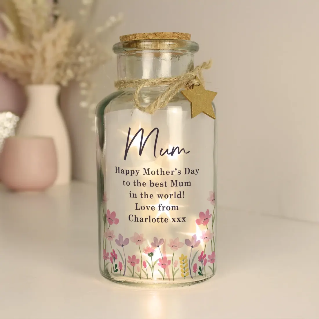 Personalised Floral LED Glass Jar, Custom Text Engraved Night Light — photo 4