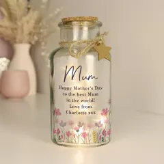 Personalised Floral LED Glass Jar, Custom Text Engraved Night Light thumbnail 4