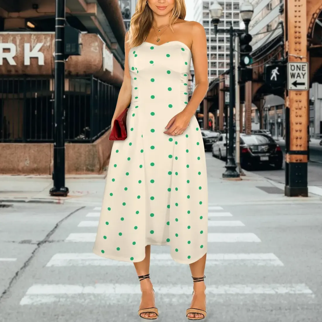 Women's Strapless Waist-Cinched Flowy Maxi Dress