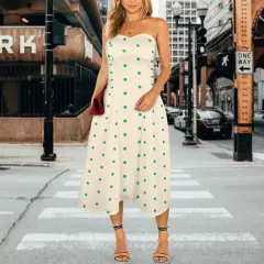 Women's Strapless Waist-Cinched Flowy Maxi Dress thumbnail 1