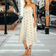 Women's Strapless Waist-Cinched Flowy Maxi Dress thumbnail 2