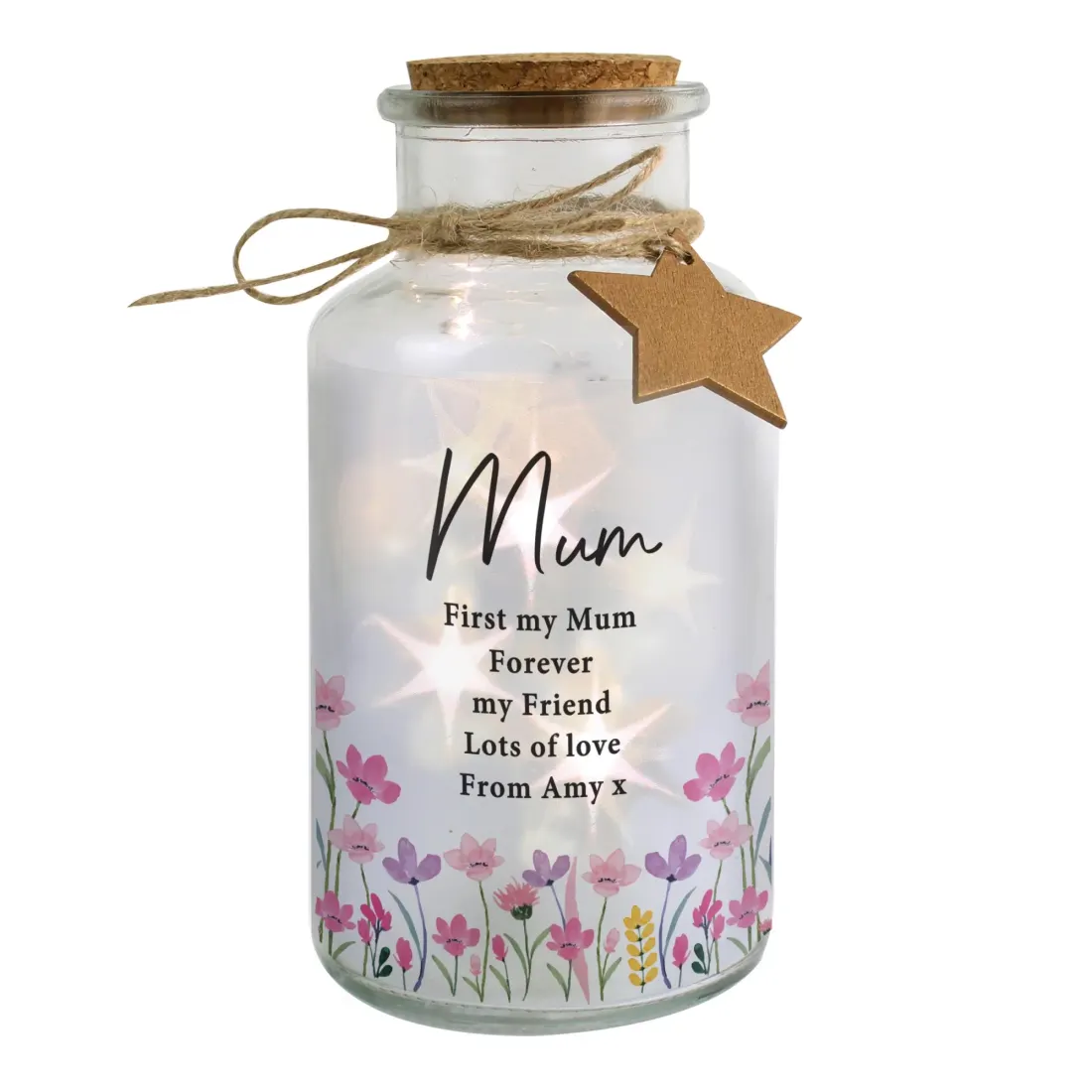 Personalised Floral LED Glass Jar, Custom Text Engraved Night Light — photo 6