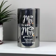 Personalised Mr and Mrs LED Candle, Smoked Glass Wedding Keepsake, Custom Couple Light thumbnail 1