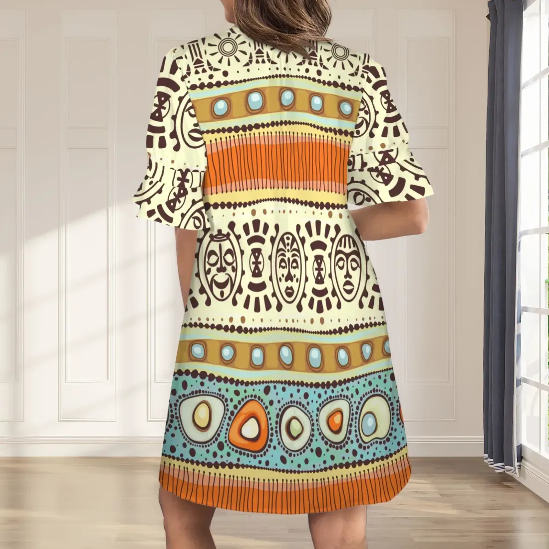 Women's V-Neck Ruffle Sleeve Dress — photo 3