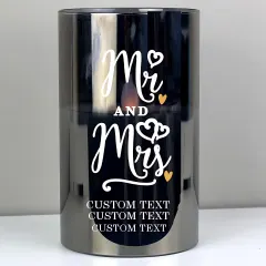 Personalised Mr and Mrs LED Candle, Smoked Glass Wedding Keepsake, Custom Couple Light thumbnail 2