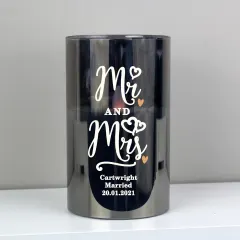 Personalised Mr and Mrs LED Candle, Smoked Glass Wedding Keepsake, Custom Couple Light thumbnail 3