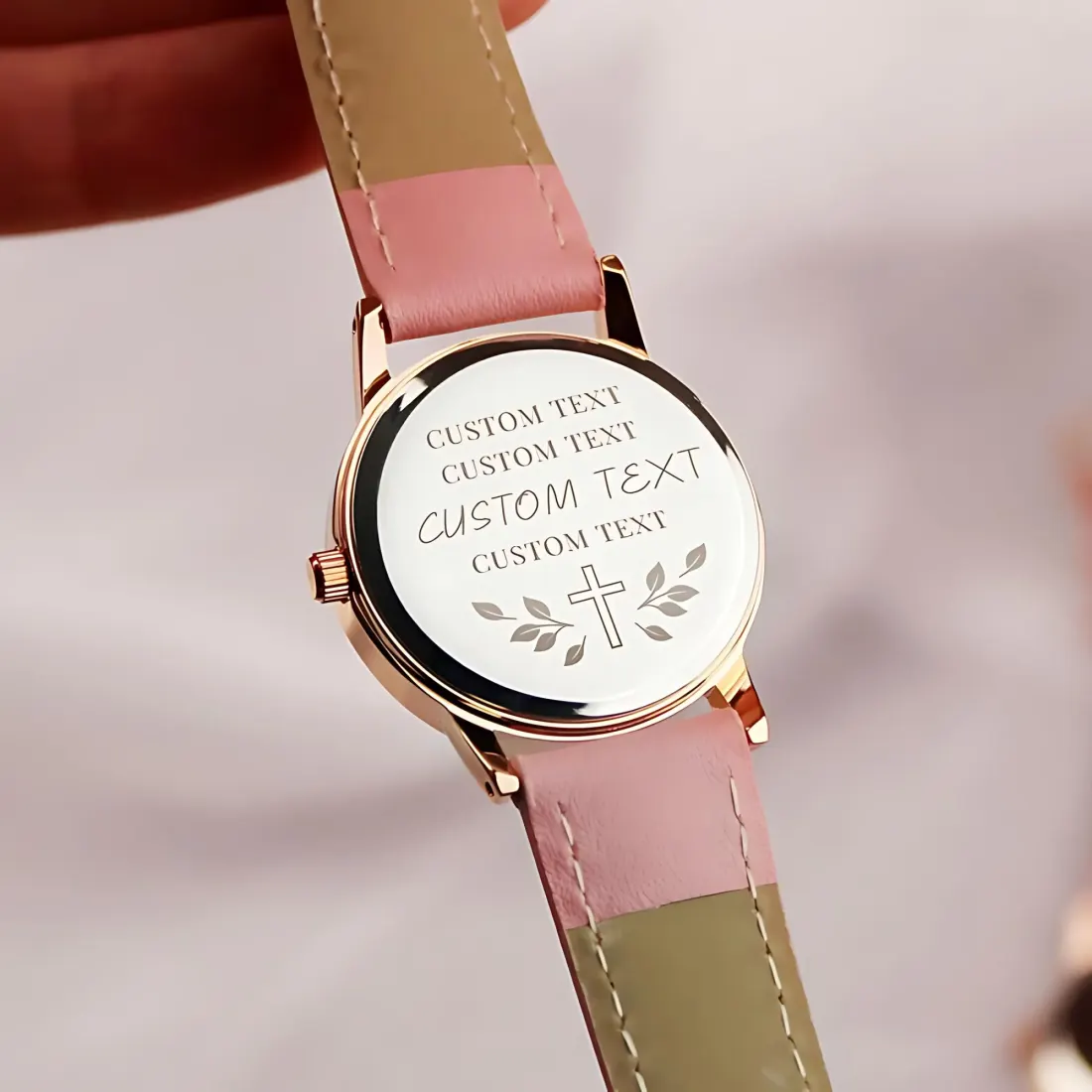 Personalised Pink Watch, Engraved Christening Keepsake, Custom Name Watch, Girls Christian Gift — photo 2