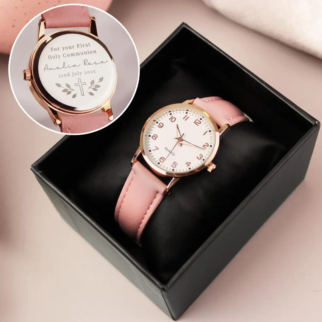 Personalised Pink Watch, Engraved Christening Keepsake, Custom Name Watch, Girls Christian Gift — photo 3