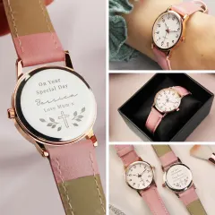Personalised Pink Watch, Engraved Christening Keepsake, Custom Name Watch, Girls Christian Gift thumbnail 5