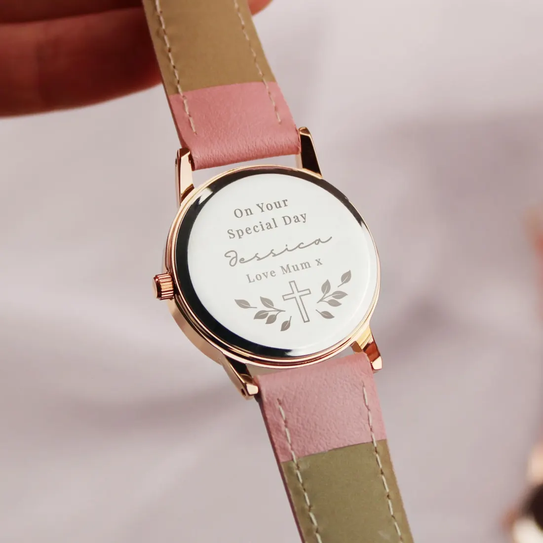 Personalised Pink Watch, Engraved Christening Keepsake, Custom Name Watch, Girls Christian Gift — photo 6
