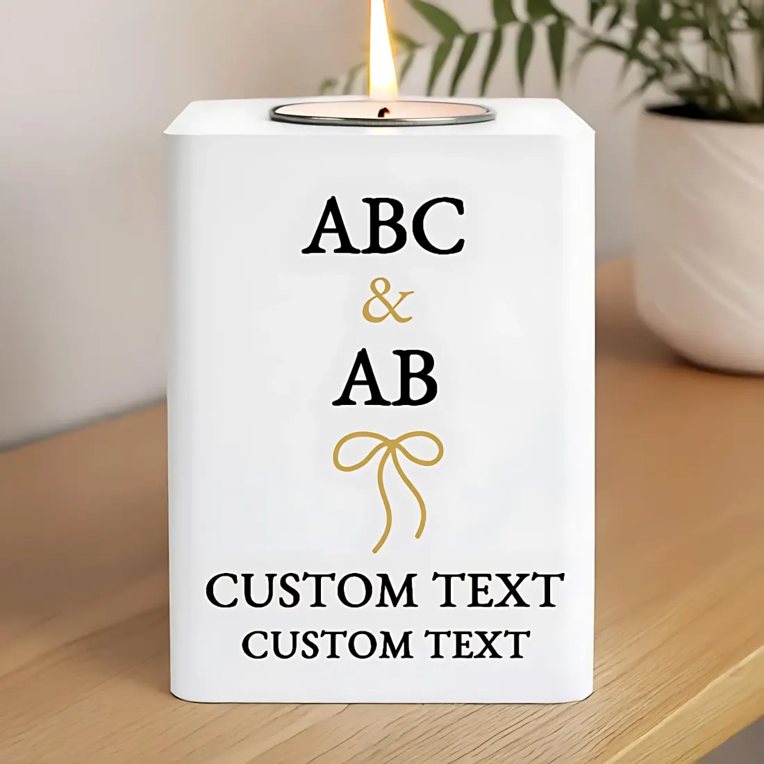 Personalised Wooden Tealight Holder, Black Gold Mr and Mrs Wedding Candle Gift — photo 2