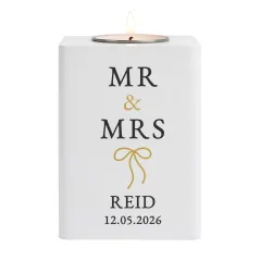 Personalised Wooden Tealight Holder, Black Gold Mr and Mrs Wedding Candle Gift thumbnail 5