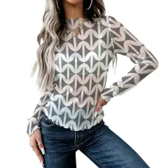 High Neck Long Sleeved Mesh Top thumbnail 3