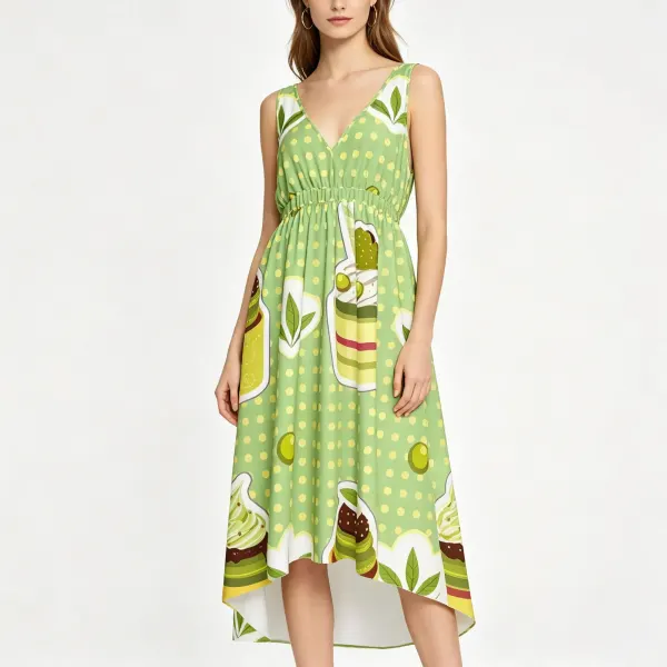 Women's V-Neck Sleeveless High-Low Hem Dress