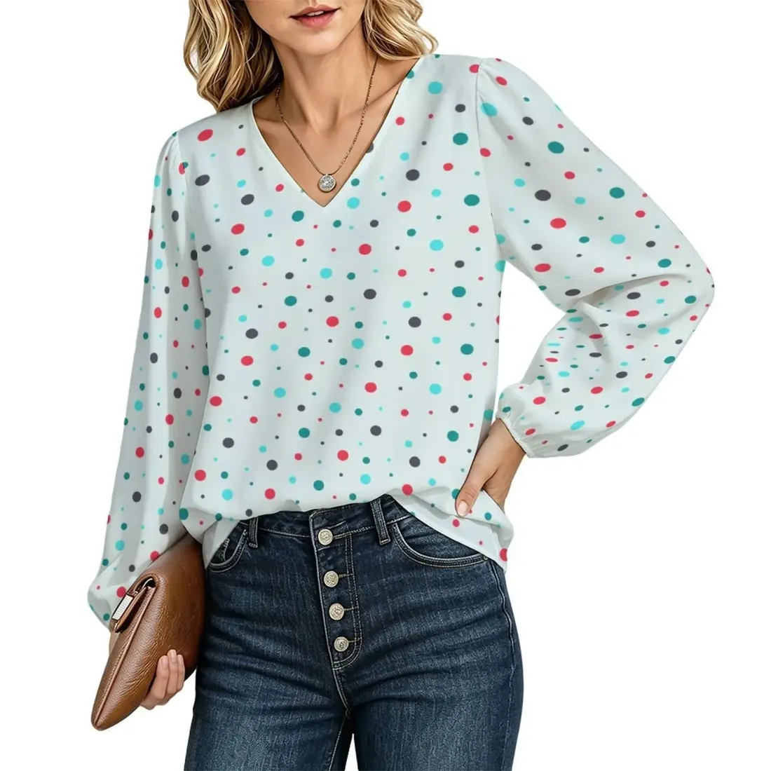 Women's V‑Neck Lantern Long‑Sleeve Blouse — photo 2