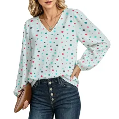 Women's V‑Neck Lantern Long‑Sleeve Blouse thumbnail 2