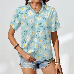 Women's Collared Pocketless Short Sleeve Shirt thumbnail 1