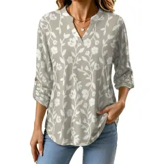 Women's V‑Neck Long‑Sleeve Casual Shirt thumbnail 2
