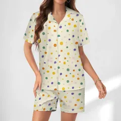 Women's Satin Camp Collar Short Sleeve Pajama Set thumbnail 1