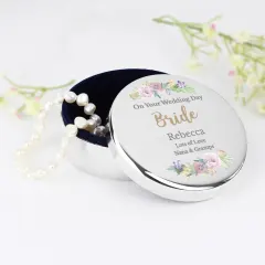 Personalised Floral Bride Trinket Box, Watercolour Flower Jewellery Case thumbnail 1