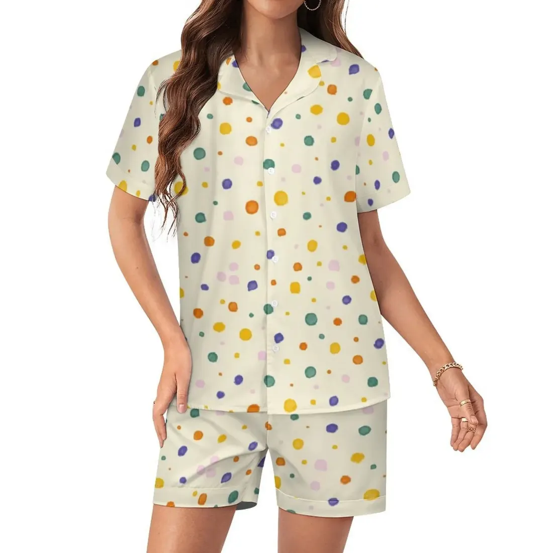 Women's Satin Camp Collar Short Sleeve Pajama Set — photo 2