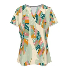 Women's V-Neck Short-Sleeve Button-Down Shirt thumbnail 2