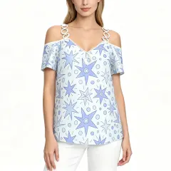 Women's V Neck Metal Strap Off Shoulder Top thumbnail 1