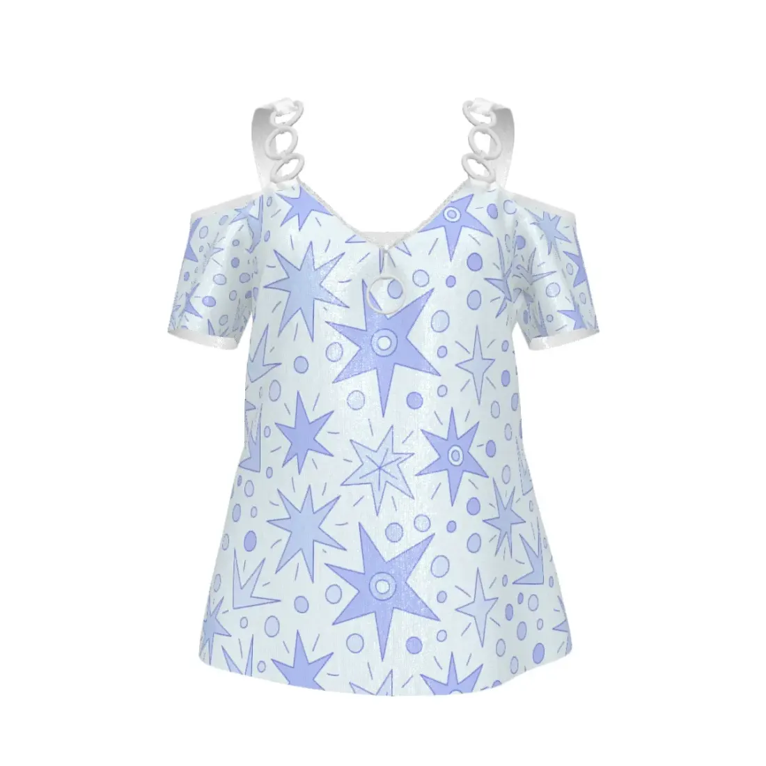 Women's V Neck Metal Strap Off Shoulder Top — photo 2