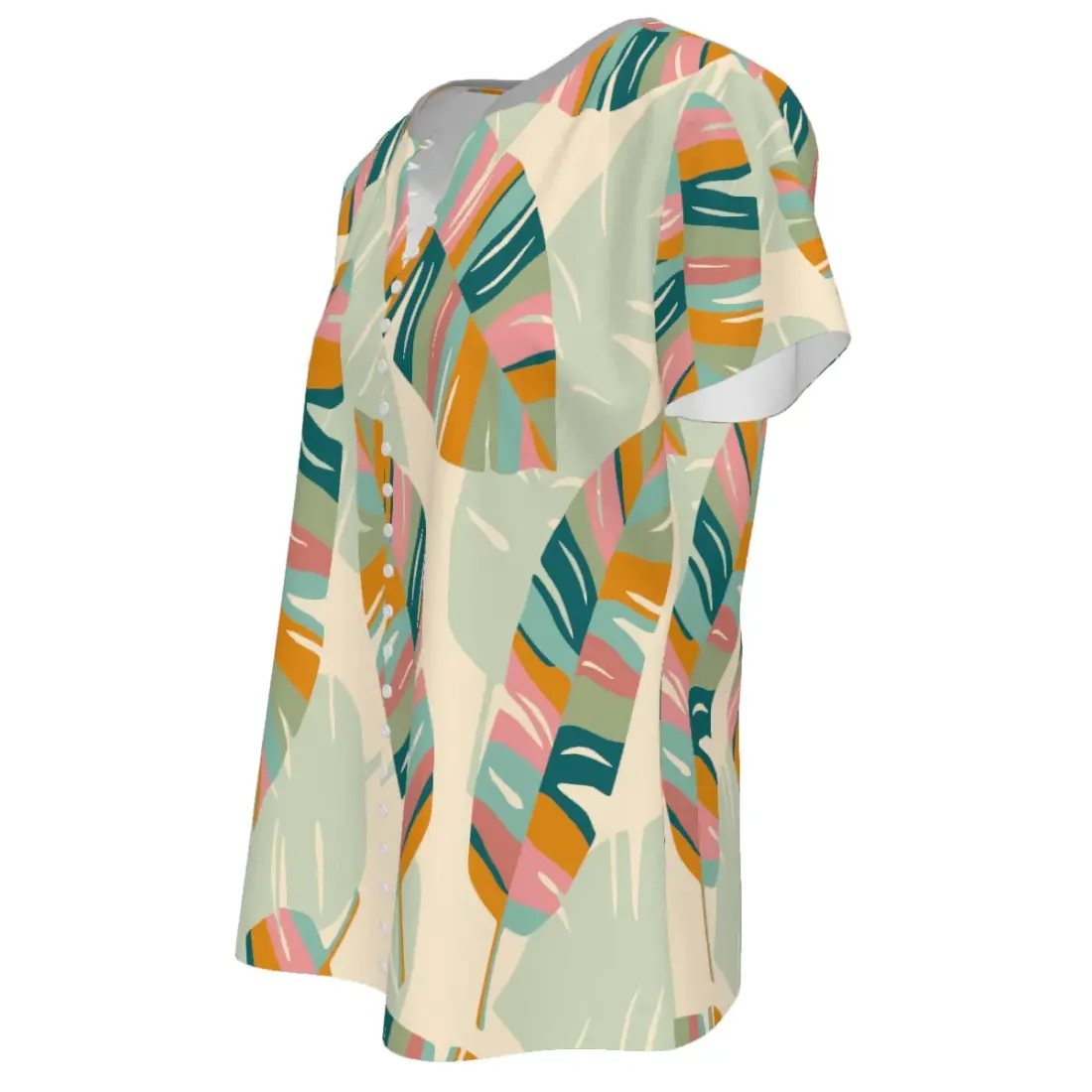 Women's V-Neck Short-Sleeve Button-Down Shirt — photo 5