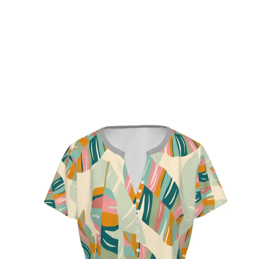 Women's V-Neck Short-Sleeve Button-Down Shirt — photo 6