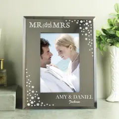 Personalised Wedding Photo Frame, 6x4 Diamante Glass Keepsake with Surname Date thumbnail 1
