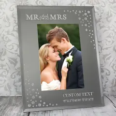 Personalised Wedding Photo Frame, 6x4 Diamante Glass Keepsake with Surname Date thumbnail 2