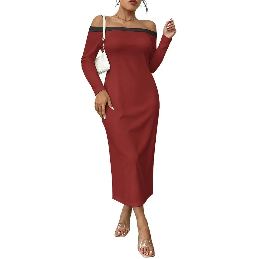 Off-Shoulder Long Sleeve Maxi Dress — photo 2