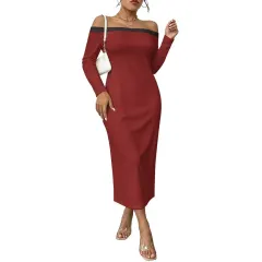 Off-Shoulder Long Sleeve Maxi Dress thumbnail 2